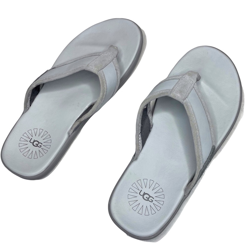 UGG Seaside Gray Leather Flip Flops - Size 7